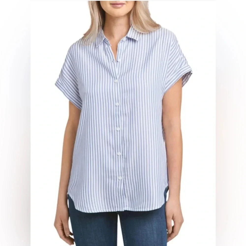 beach lunch lounge Spencer Striped Short Sleeve Camp Shirt Nautical Contemporary